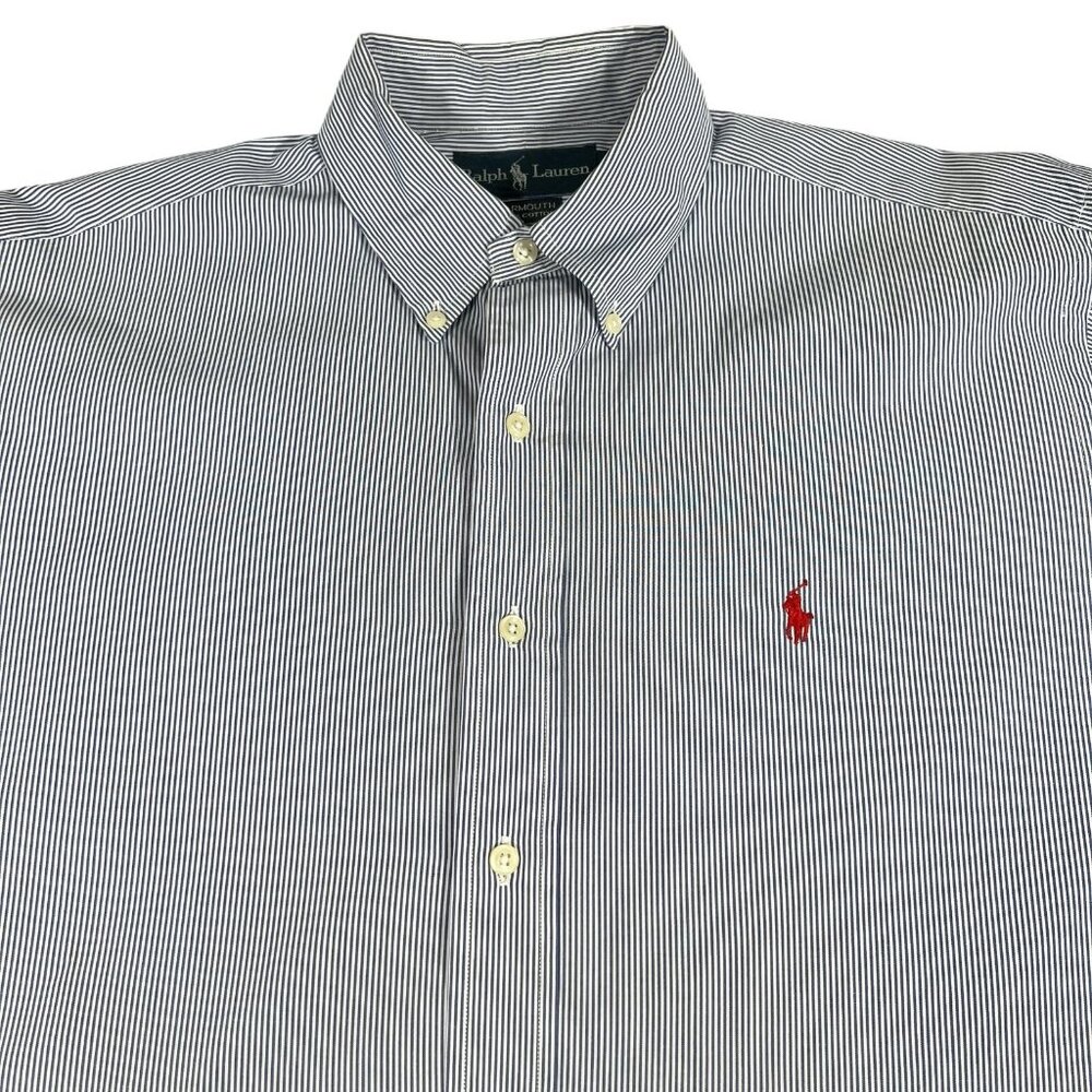 Ralph Lauren Mens Blue White Striped Yarmouth Casual Button Down Shirt Size 16 - Picture 5 of 12